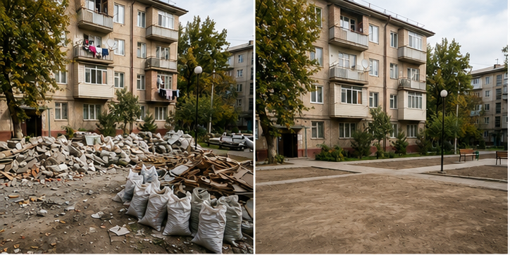 Очистка двора от строительного мусора в Ташкенте